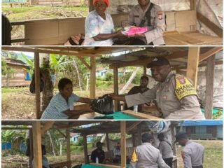 Satuan Binmas Polres Mamberamo Tengah Salurkan Sembako kepada Mama-Mama Penjual Pinang di Kobakma