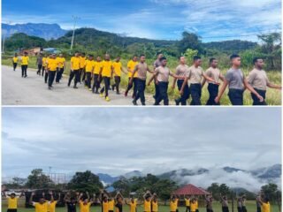 Jaga Kebugaran, Personel Polres Mamberamo Tengah Laksanakan Jalan Santai Pagi