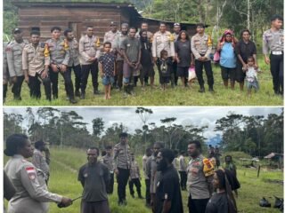 Sat Binmas Polres Mamberamo Tengah Salurkan Sembako dan Tingkatkan Silaturahmi dengan Warga Desa Yalimek