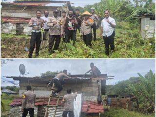 Kasat Binmas IPTU Wilhelma Kurut Bantu Renovasi Rumah Korban Pohon Tumbang di desa Kobakma I
