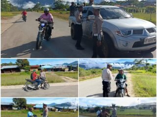 Sat Lantas Polres Mamberamo Tengah Laksanakan Strong Point Pagi Untuk Wujudkan Kamseltibcar Lantas