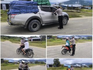 Sat Lantas Polres Mamberamo Tengah laksanakan Strong Point Pagi, Wujudkan Kamseltibcar Lantas