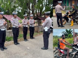 Sat Lantas Polres Mamberamo Raya Laksanakan Strong Point Pagi, Wujudkan Kamseltibcarlantas