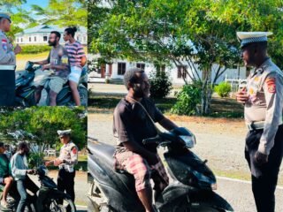 Ciptakan Kamseltibcarlantas, Sat Lantas Polres Maberamo Raya Gelar Strong Point Pagi