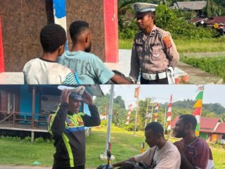 Satlantas Polres Mamberamo Raya Laksanakan Strong Point Pagi, Wujudkan Kamseltibcar Lantas